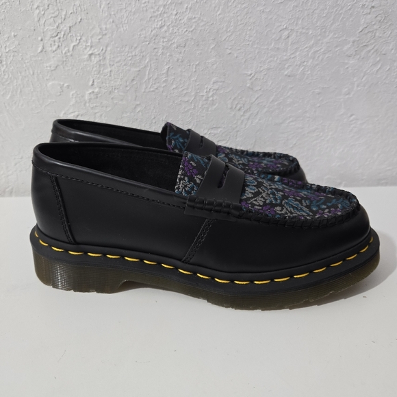Dr. Doc Martens Penton Black Floral Jacquard Slip On Loafers Shoes Women's Sz 7 - Picture 2 of 6